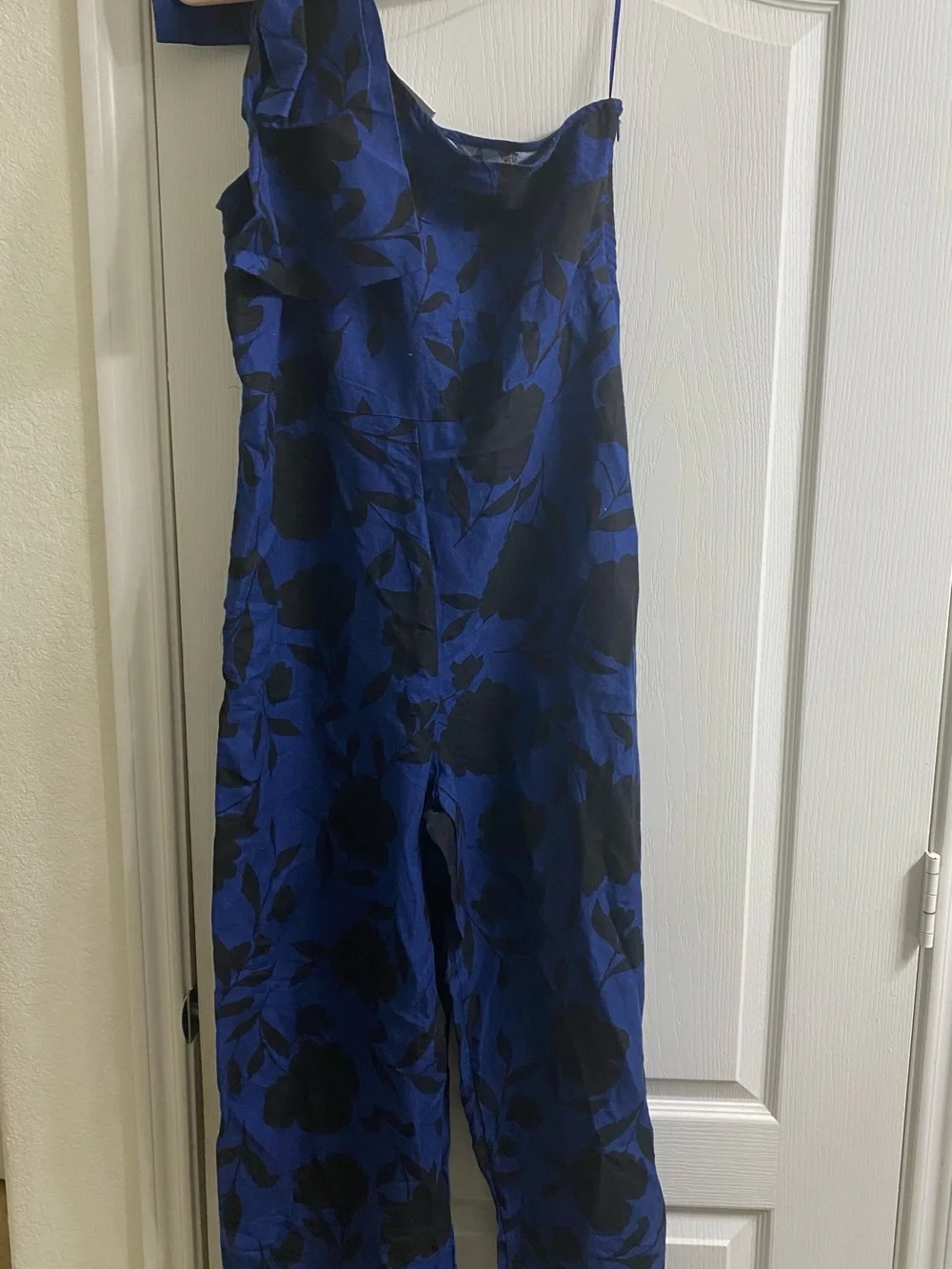 Kate Spade x Target Rose Linen Blend One Shoulder Jumpsuit Blue Black Floral 10